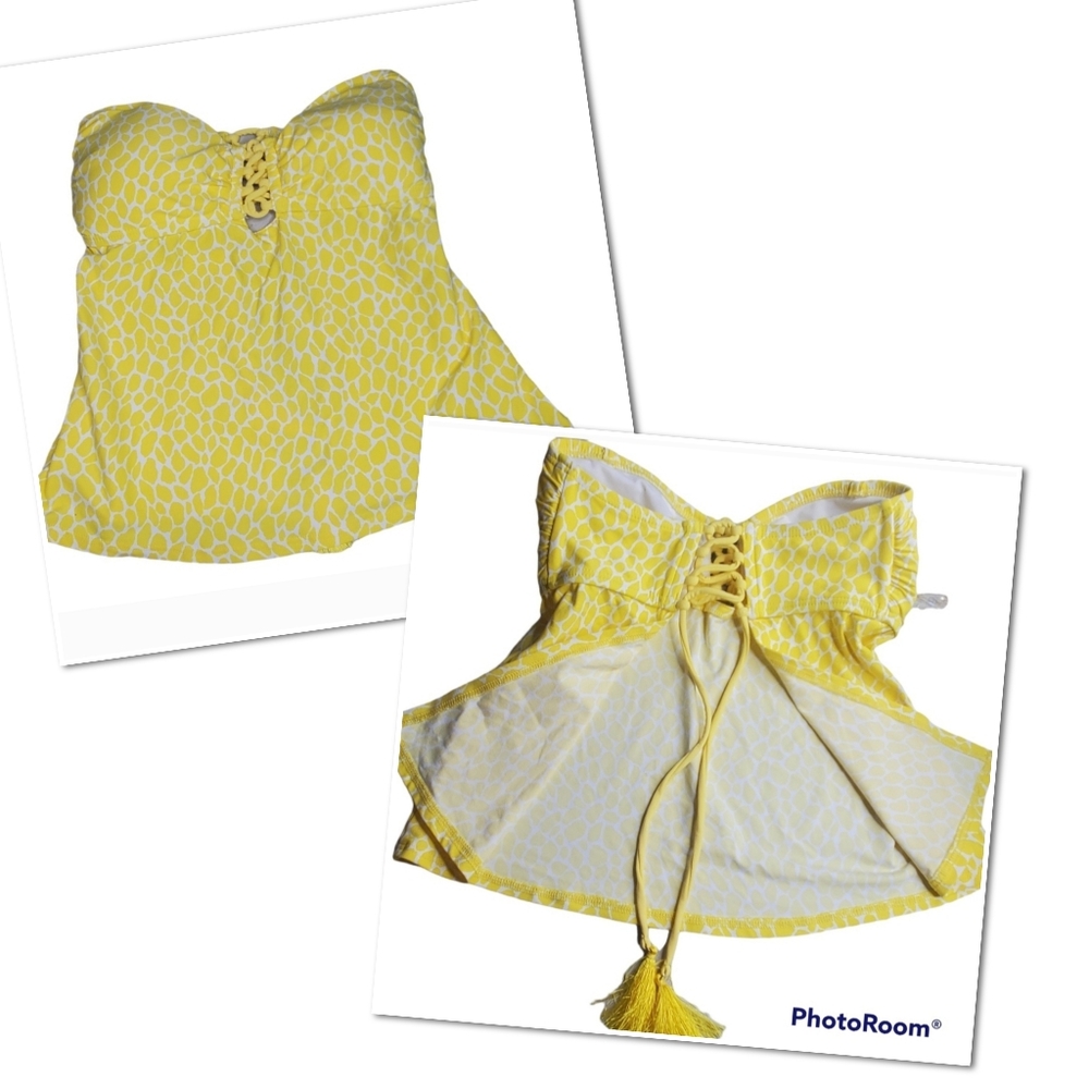 Michael kors swim tankini strapless open back‎ top yellow white Giraff Print XS